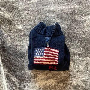 Polo by Ralph Lauren BOYS Zip North American Flag sweater Navy Blue